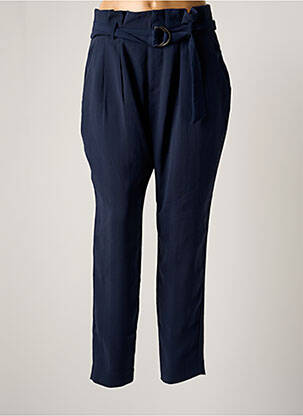 Pantalon droit tissage crêpe taille haute bleu ICHI femme