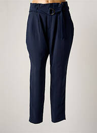 Pantalon droit tissage crêpe taille haute bleu ICHI femme