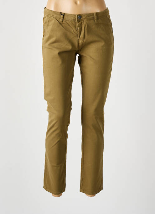 Pantalon chino fermeture zippée sous rabat boutonné vert SCHOOL RAG femme