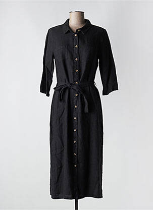 Robe longue tissage crêpe manches 3/4 noir SIGNE NATURE femme