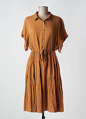 Robe mi-longue coupe fluide manches courtes marron ORFEO femme