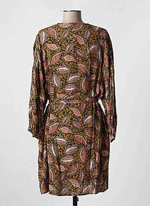 Robe mi-longue coupe fluide manches longues orange ORFEO femme