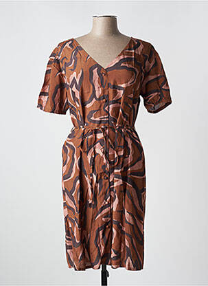 Robe mi-longue imprimé fantaisie manches courtes marron CREAM femme