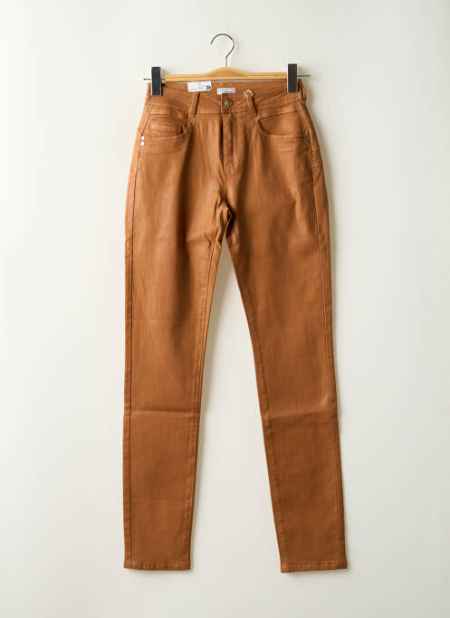 Pantalon slim tissage enduit taille haute marron C'EST BEAU LA VIE femme