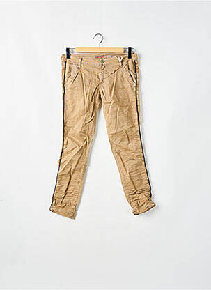 Pantalon chino broderie galons latéraux taille basse marron PLEASE femme