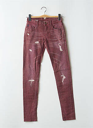 Jeans skinny effet usé délavé taille basse rouge LE TEMPS DES CERISES femme