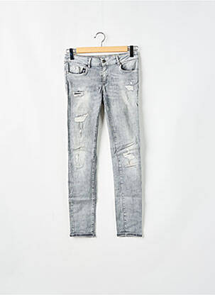 Jeans coupe slim effet usé délavé taille basse gris KAPORAL femme