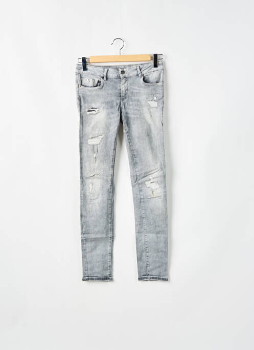 Jeans coupe slim effet usé délavé taille basse gris KAPORAL femme