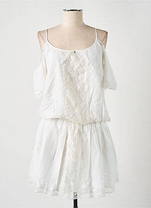 Robe mi-longue col rond fines bretelles blanc GUESS femme