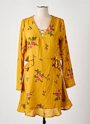 Robe courte coupe évasée manches longues jaune GRACE & MILA femme