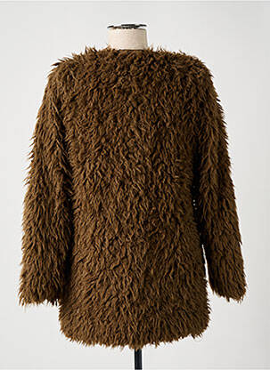 Manteau long coupe droite sans capuche vert ICHI femme