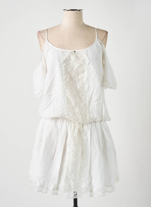 Robe mi-longue col rond fines bretelles blanc GUESS femme