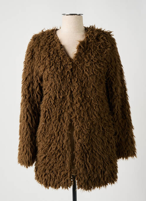 Manteau long coupe droite sans capuche vert ICHI femme