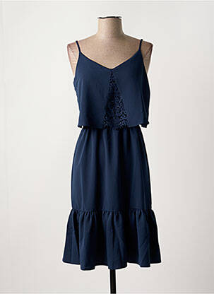 Robe mi-longue tissage crêpe fines bretelles bleu ICHI femme