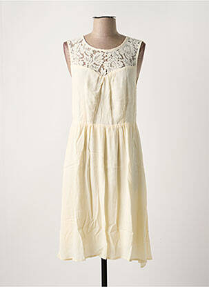 Robe mi-longue tissage crêpe sans manche beige ICHI femme