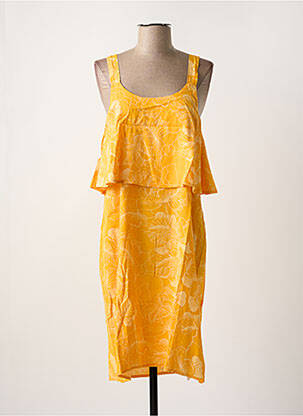 Robe mi-longue imprimé fleurs fines bretelles orange ICHI femme