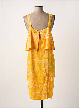 Robe mi-longue imprimé fleurs fines bretelles orange ICHI femme