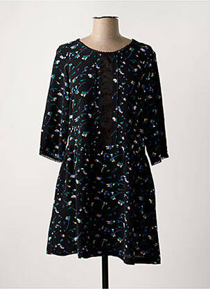 Robe mi-longue imprimé fleurs manches longues noir ORFÉO PARIS femme
