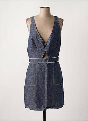 Robe mi-longue col v fines bretelles bleu OPULLENCE femme