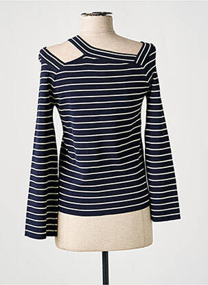 Pull coupe droite manches longues bleu GRACE & MILA femme
