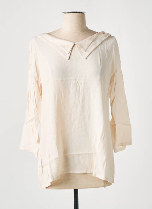 Blouse fermeture boutonnée au dos manches 3/4 beige PLEASE femme