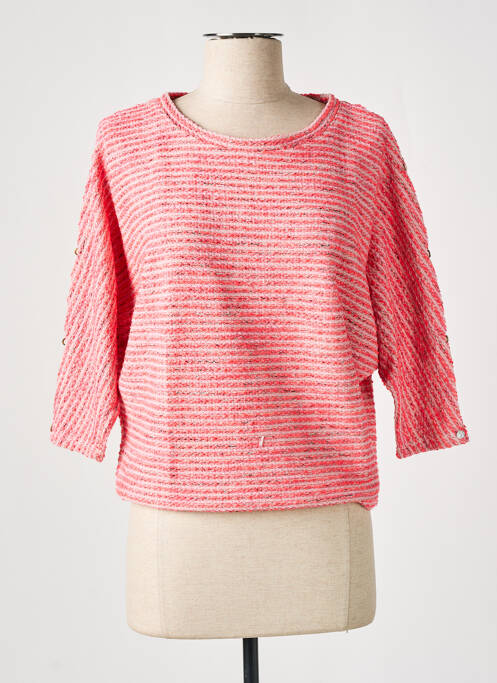 Pull tissage chiné manches longues rose TEDDY SMITH femme