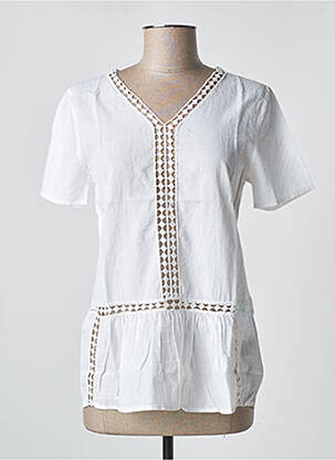Blouse tissage popeline manches courtes blanc ICHI femme
