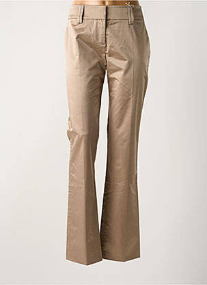 Pantalon droit fermeture zippée sous rabat avec crochet taille basse marron LOLA femme