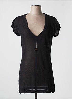 Pull coupe cintrée manches courtes noir LINDA & VICTORIA femme