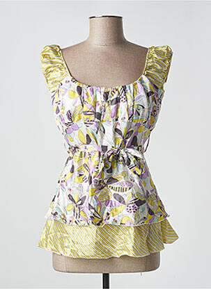 Top col carré manches courtes jaune YES.ZEE femme