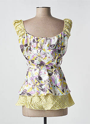 Top col carré manches courtes jaune YES.ZEE femme