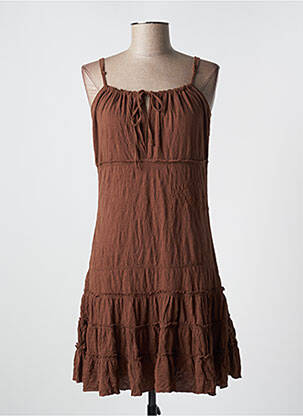 Robe mi-longue coupe cintrée fines bretelles marron BLEND SHE femme