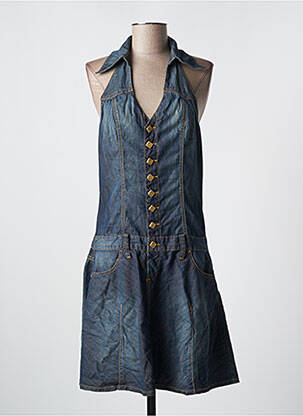 Robe mi-longue col rond fines bretelles bleu PHARD femme
