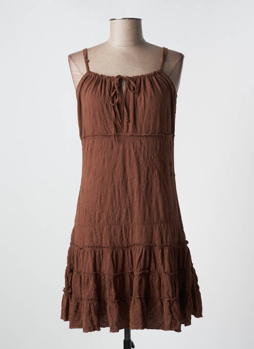 Robe mi-longue coupe cintrée fines bretelles marron BLEND SHE femme