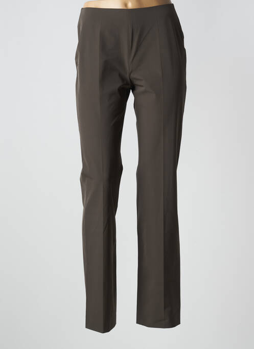 Pantalon slim tissage popeline taille haute marron LOLA femme