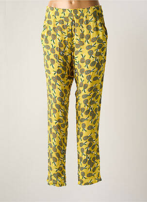 Pantalon droit tissage crêpe taille haute jaune HOD femme