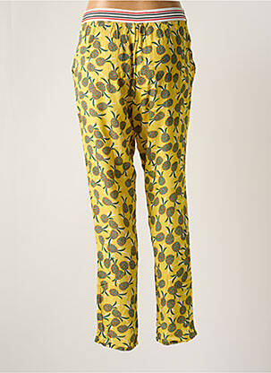 Pantalon droit tissage crêpe taille haute jaune HOD femme