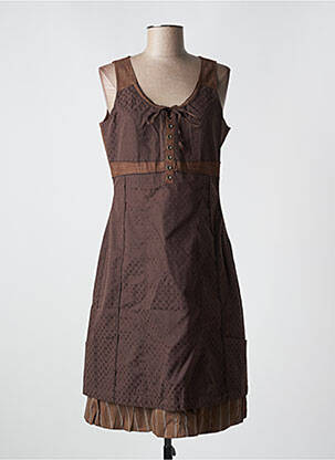Robe mi-longue col rond fines bretelles marron SALT & PEPPER femme