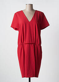 Robe mi-longue tissage crêpe manches courtes rouge LUUCA femme
