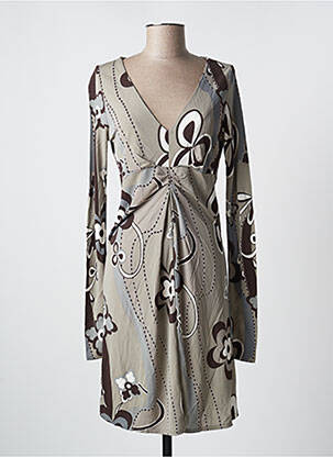 Robe mi-longue imprimé fantaisie manches longues gris I.CODE (By IKKS) femme