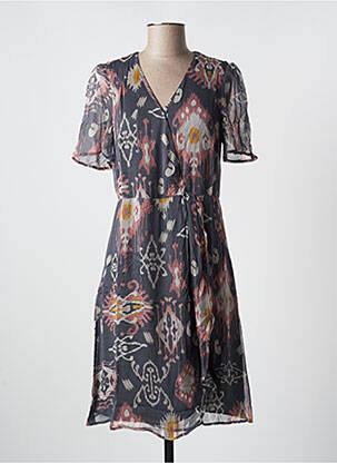 Robe mi-longue imprimé fantaisie manches courtes bleu SET femme