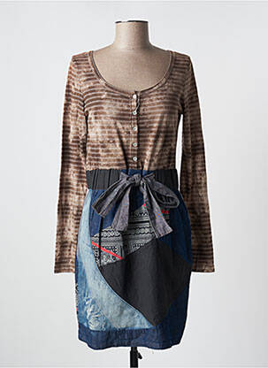 Robe mi-longue manches longues manches longues marron DESIGUAL femme