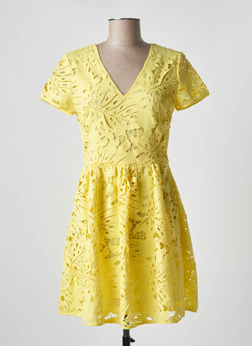 Robe courte coupe évasée manches courtes jaune IDANO femme