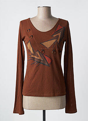 Top tissage crêpe manches longues marron OHDD femme
