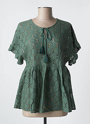 Blouse col rond manches courtes vert LOUIZON femme