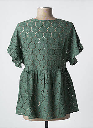 Blouse col rond manches courtes vert LOUIZON femme