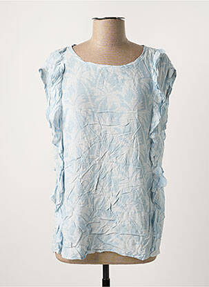 Blouse tissage popeline manches courtes bleu HARTFORD femme