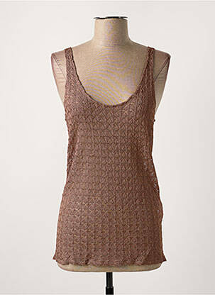 Pull maille ajourée sans manche marron BERENICE femme
