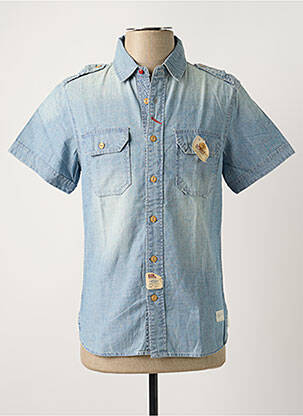 Chemise manches courtes poches bleu SCHOTT homme