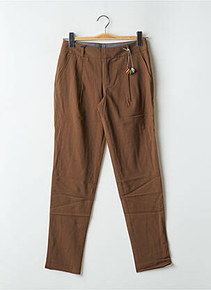 Pantalon 7/8 fermeture zippée sous rabat avec crochet taille normale marron LEON & HARPER femme